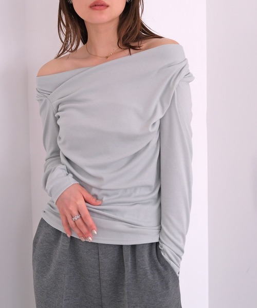 AKTE（アクテ） tシャツ アシンメトリーギャザーカットソープル