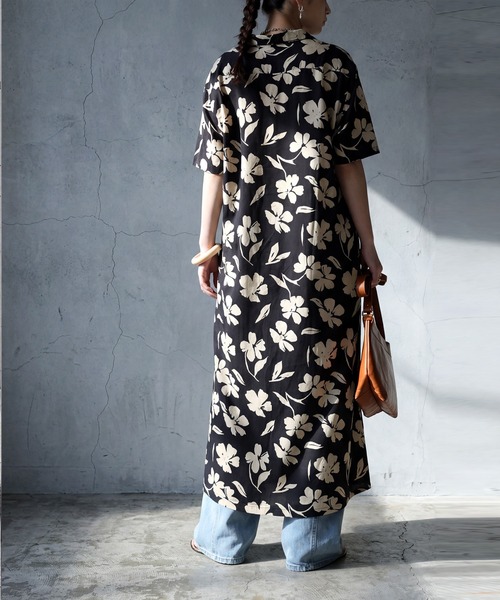 antiqua（アンティカ） シャツワンピース 綿100 花柄 シャツワンピース