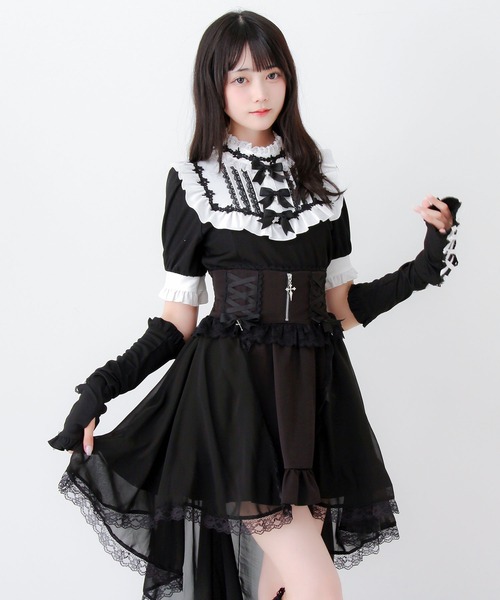 DearMyLove tシャツ 半袖 ゴシック風バラレースリボンレースアップ