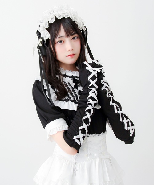 DearMyLove tシャツ 半袖 ゴシック風バラレースリボンレースアップ