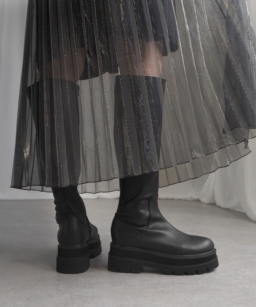 minia（ミニア） ブーツ 厚底ウェッジフィットロングブーツ / 厚底