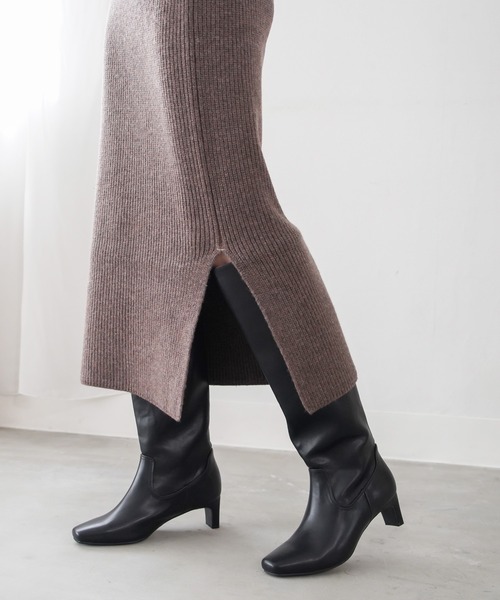 AmiAmi（アミアミ） ブーツ スクエアトゥワイドシャフトロングブーツ