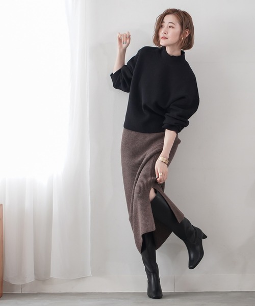 ワイドシャフト ロングブーツ ブラック ヒール4.6cm 23-23.5cm ワイドシャフト ロングブーツ ― 晴雨兼用 ―