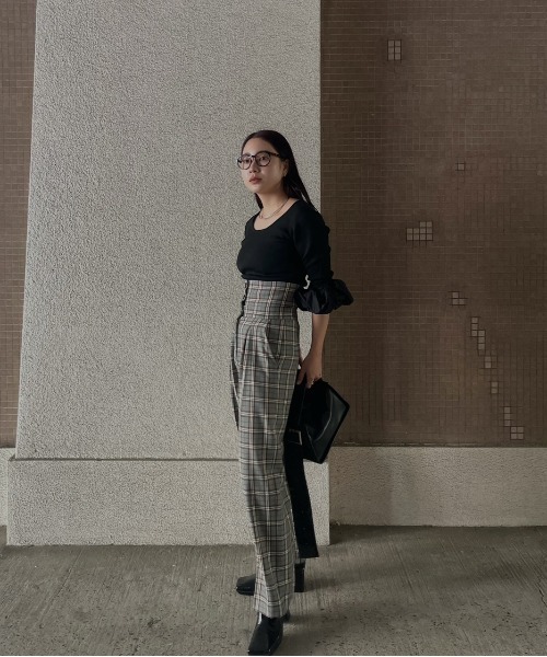 Ameri（アメリ） パンツ 2WAY WIDE BELT CHECK PANTS レディース