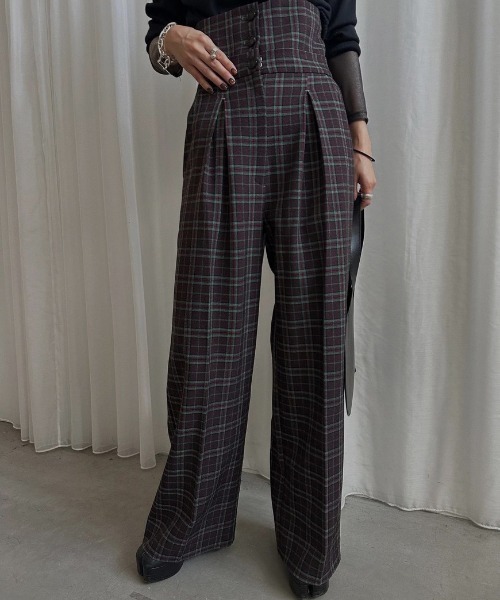 Ameri（アメリ） パンツ 2WAY WIDE BELT CHECK PANTS レディース