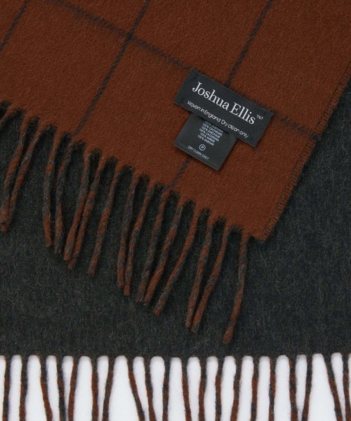 Joshua Ellis カシミヤダブルフェイスストール ベージュ Joshua Ellis（ジョシュア エリス）カシミアチェック×ソリッドダブル