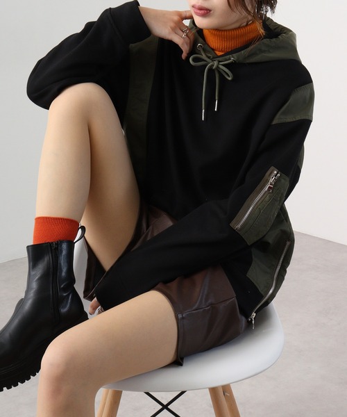 MMMM パーカー ナイロン切替MA-1パーカー メンズ レディース