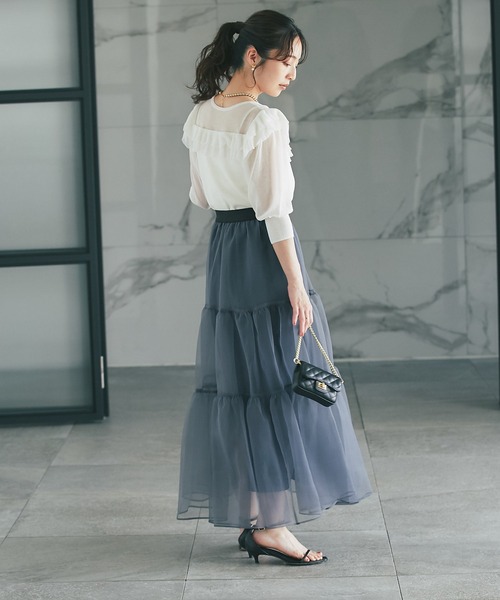 スカート 「3サイズ展開・新色登場！」シアーオーガンジーティアード  