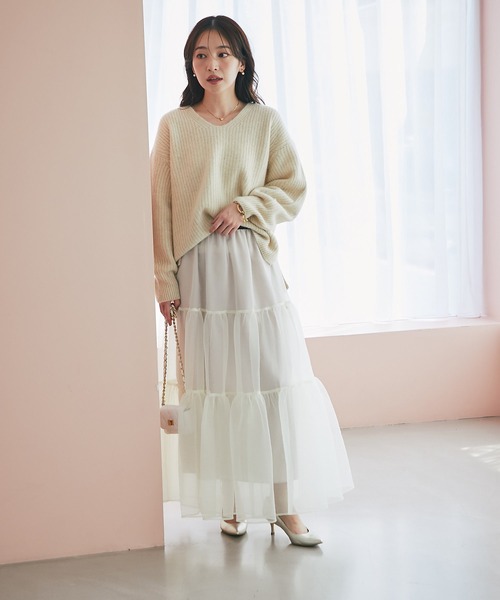 ラブティックボンボン シアーオーガンジーティアードスカート 3サイズ展開・新色登場！】シアーオーガンジーティアード