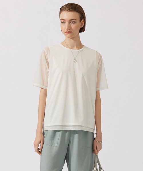tシャツ 「接触冷感・洗える」 チュールコンビ カットソー レディース