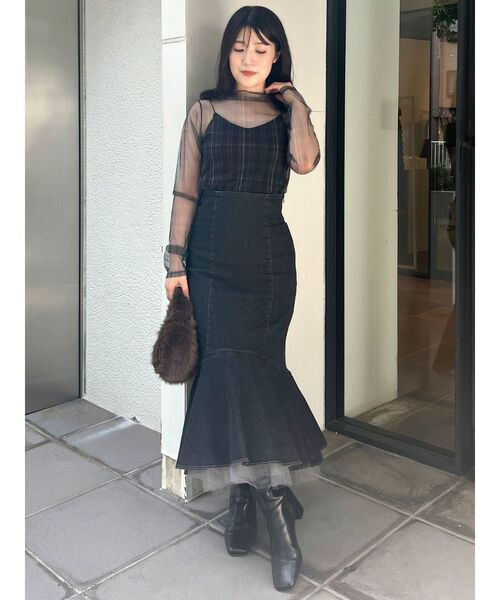 MERCURYDUO スカート デニムチュールマーメイドスカート