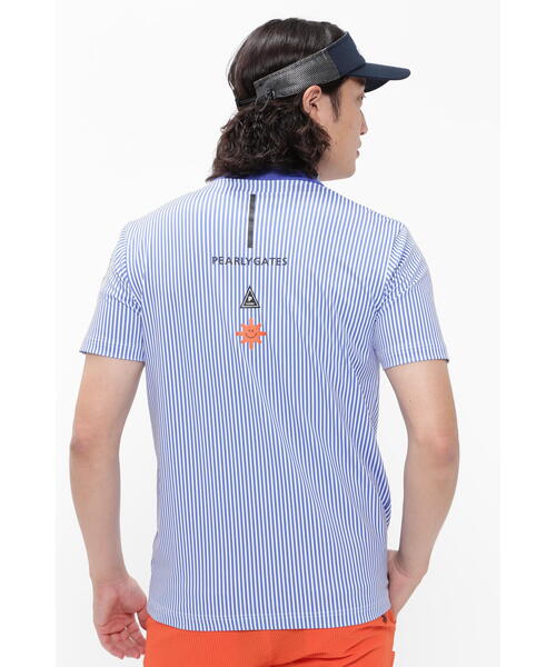 PEARLY GATES ストライプ 半袖モックネックシャツ PEARLY GATES tシャツ 「PEARLY GATES」ポリエステルベア