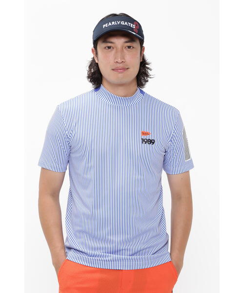 PEARLY GATES ストライプ 半袖モックネックシャツ PEARLY GATES tシャツ 「PEARLY GATES」ポリエステルベア