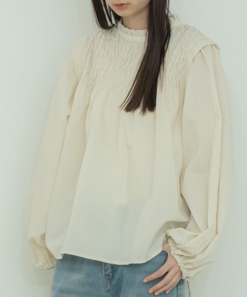 HEILIS（ヘイリス） ブラウス シャツ フリルカラーシャーリング