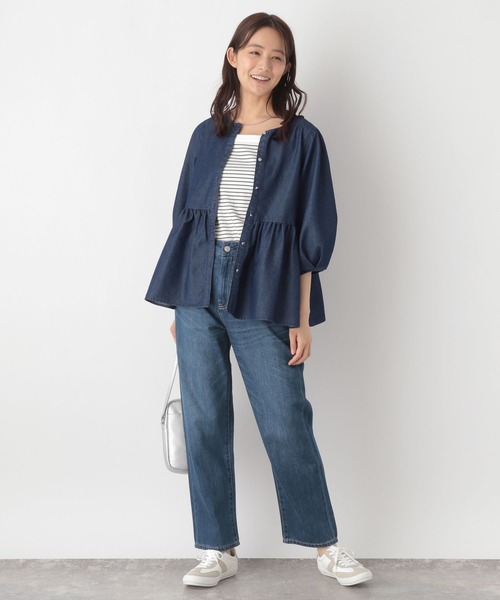 ブラウス シャツ コットンシルクデニム ペプラムブラウス レディース TOMORROWLAND collection ブラウス シャツ コットンシルクデニム