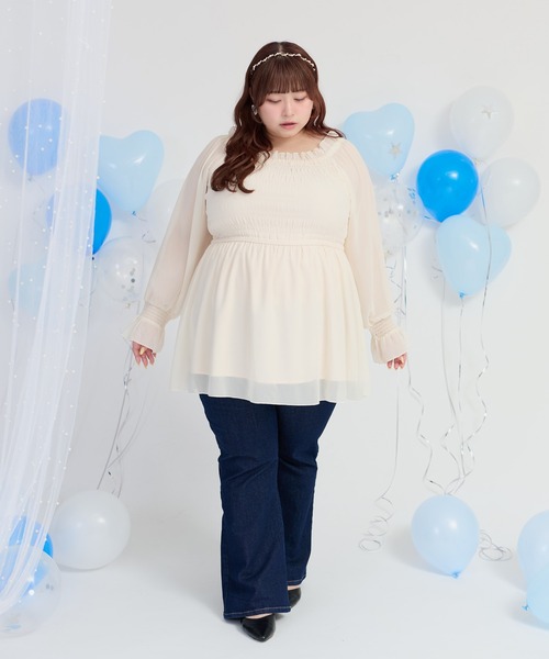 ブラウス シャツ 「大きいサイズ」2Wayラメシフォンシャーリングブラウス レディース 大きいサイズ】2Wayラメシフォンシャーリングブラウス（シャツ