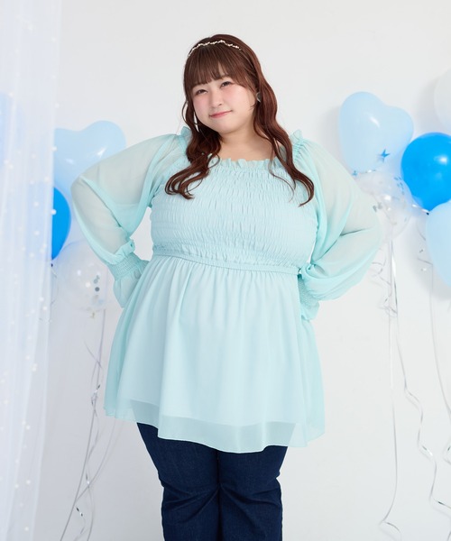 Louiosy ブラウス シャツ 「大きいサイズ」2Wayシャーリング