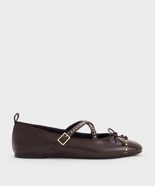 Charles&Keith スタッズ付きブラックメリージェーンシューズ CHARLES ＆ KEITH パンプス スタッズ クロスオーバーストラップ