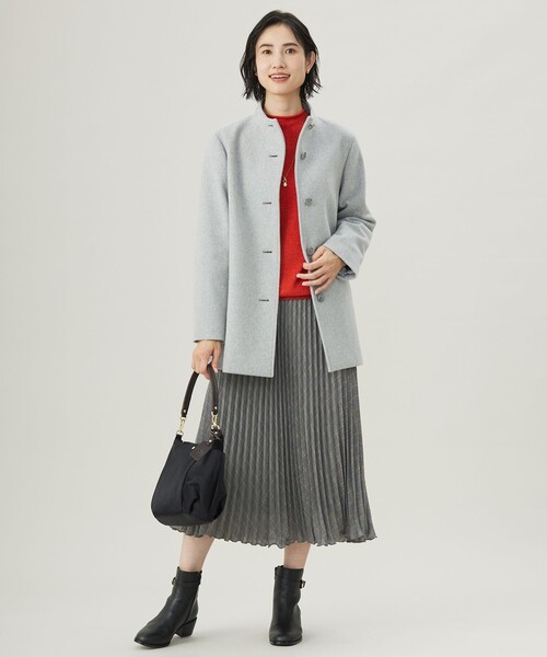 J.PRESS LADIES ショートビーバー ボトルネック コート グレー J.PRESS（J.プレス） コート アウター ショートビーバー ボトルネック