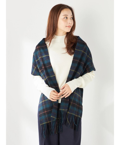 ほぼ未使用！MORGAN&OATES チェック柄大判ストール 青緑【匿名配送】 ラッピング袋付き ANA 機内販売 新品 大人気モーガンオーツ ストール