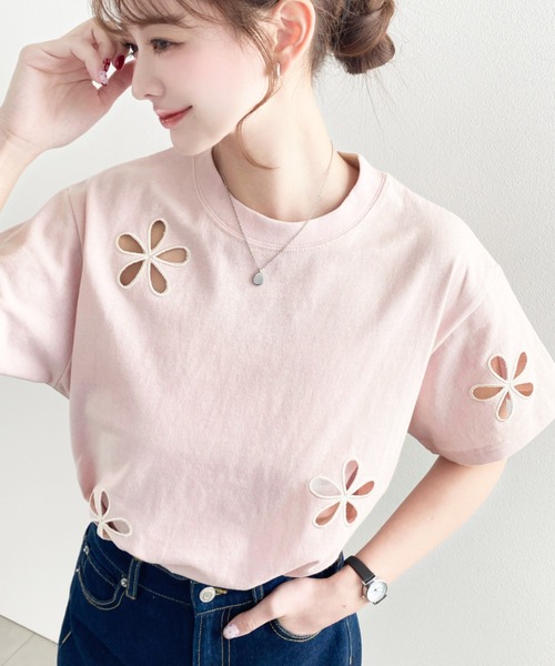 moment+ tシャツ フラワー刺繍半袖Tシャツ レディース : ZOZOTOWN