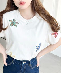 moment+ tシャツ 半袖 フラワー刺繍半袖Tシャツ レディース : ZOZOTOWN