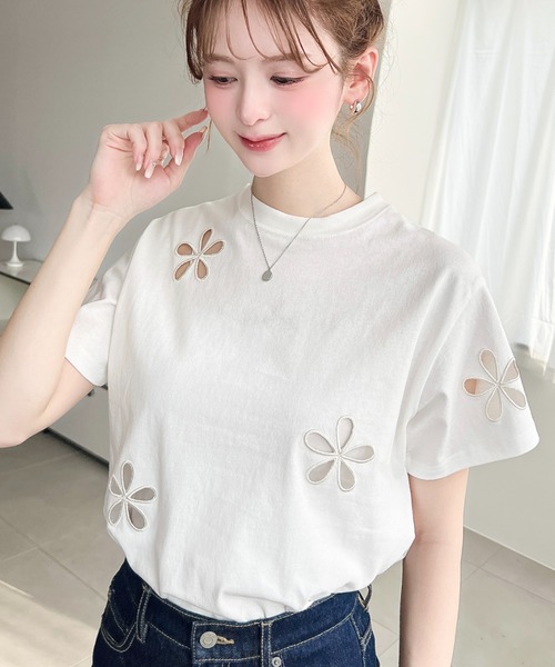moment+ tシャツ フラワー刺繍半袖Tシャツ レディース : ZOZOTOWN