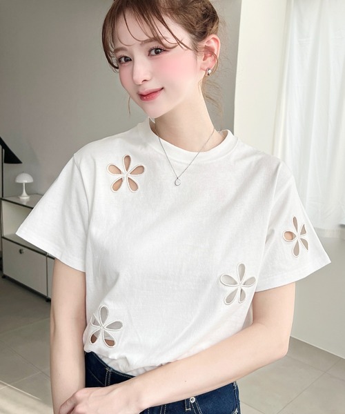 moment+ tシャツ 半袖 フラワー刺繍半袖Tシャツ レディース : ZOZOTOWN