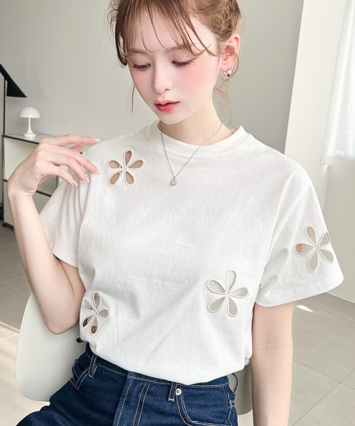 moment+ tシャツ フラワー刺繍半袖Tシャツ レディース : ZOZOTOWN