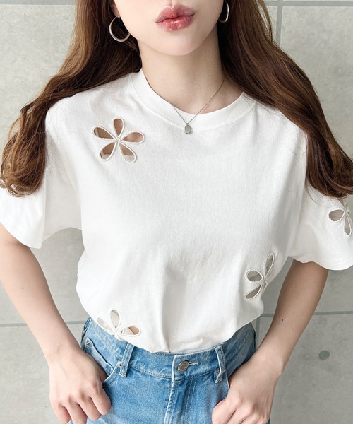 moment+ tシャツ 半袖 フラワー刺繍半袖Tシャツ レディース : ZOZOTOWN