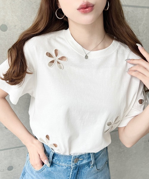 moment+ tシャツ 半袖 フラワー刺繍半袖Tシャツ レディース : ZOZOTOWN