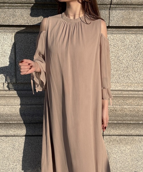 JUNOAH ワンピース 肩開きシアーロングワンピース : ZOZOTOWN