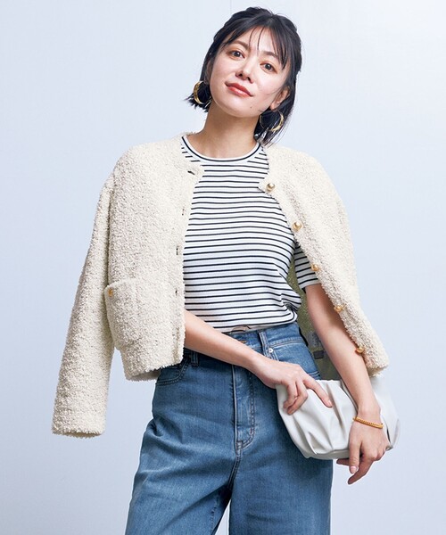 UNFILO カーディガン 「洗える」テープフリンジニット