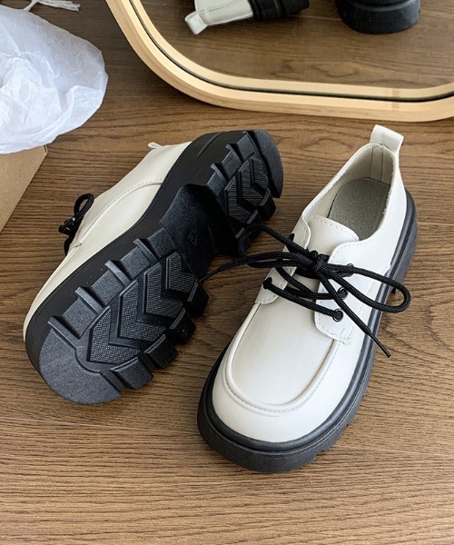 デッキシューズ モカシン 厚底スクエアトゥトラックソールシューズ