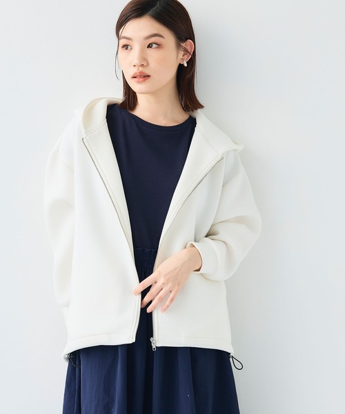 新品◆ガウディ◆綺麗な白！着心地のいいストレッチスウェット素材”パーカーブルゾン 新品◇ガウディ◇綺麗な白！着心地のいいストレッチスウェット