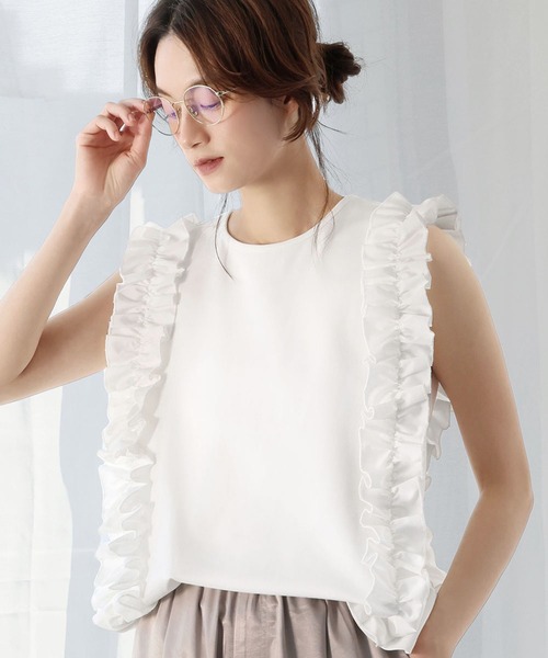 ELFRANK tシャツ サイドフリルノースリーブカットソー レディース