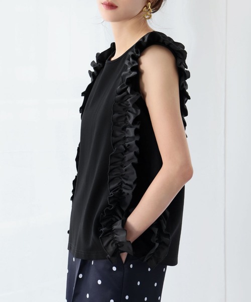 フォクシー 袖フリル ノースリーブ ニット カットソー ブラック 38 ELFRANK tシャツ サイドフリルノースリーブカットソー レディース