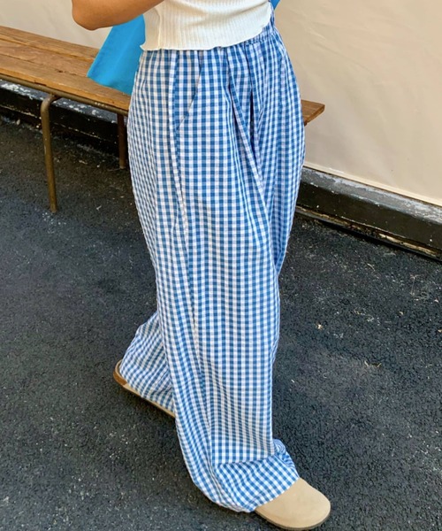 パンツ ギンガムチェックタックバレルレッグパンツ レディース