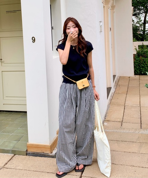 パンツ ギンガムチェックタックバレルレッグパンツ レディース