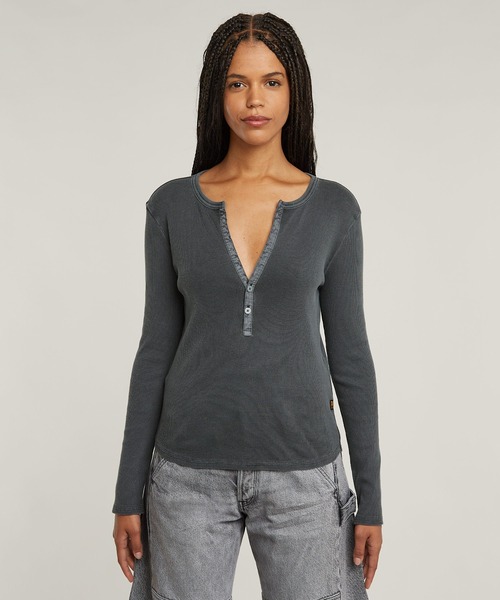 tシャツ DEEP V-NECK SLIM TOP/Vネックヘンリースリムトップス レディース