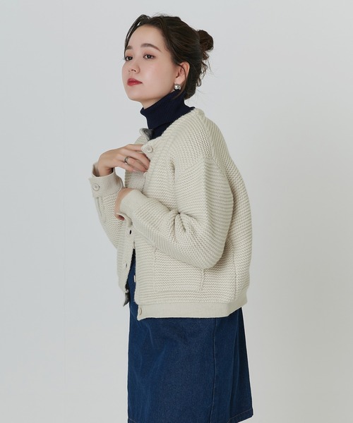 「TINA:JOJUN」 ノーカラージャケット M グレイッシュベージュ レディース_画像2