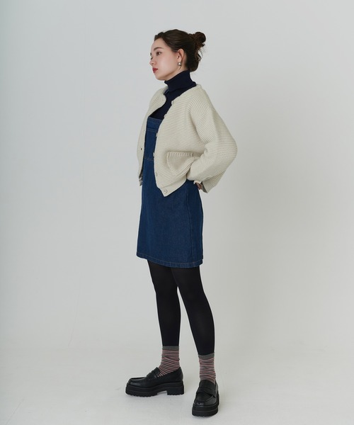 「TINA:JOJUN」 ノーカラージャケット M グレイッシュベージュ レディース_画像3