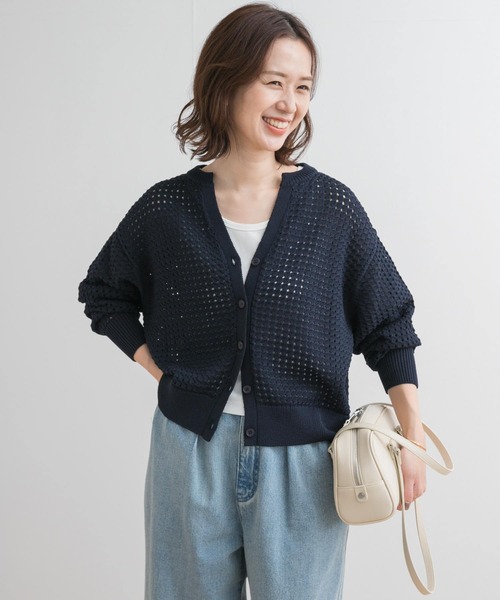 URBAN RESEARCH DOORS カーディガン 透かし柄キーネック