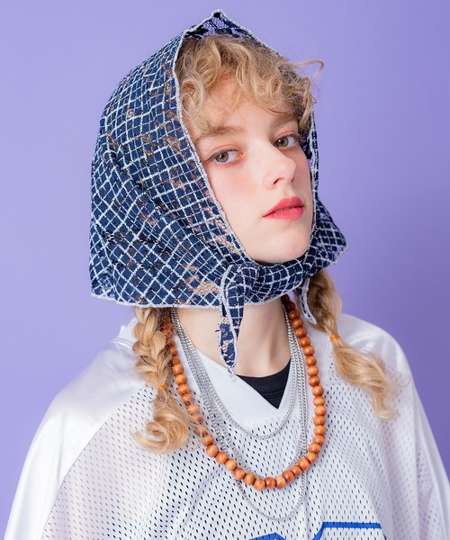 an meets zakka チェック柄フラワーレースバブーシュカ : ZOZOTOWN