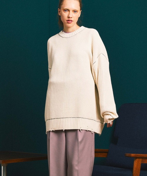 MAISON SPECIAL ベージュオーバーサイズニット MAISON SPECIAL（メゾンスペシャル） 長袖ニット 2 グレー メンズ