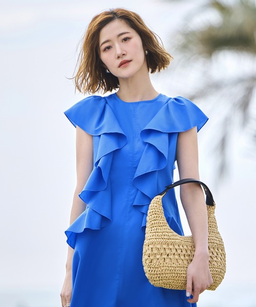 Coast* フローラル ラッフルスリーブ フレアドレス ワンピース RUIRUE BOUTIQUE ワンピース 洗える ｜ フロー ラッフル
