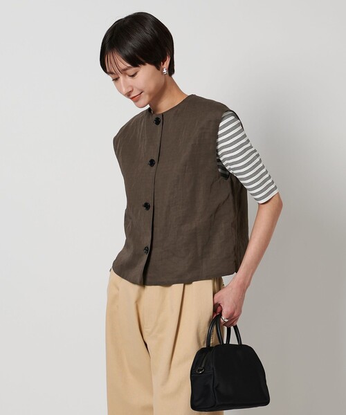 美品 ユナイテッドアローズ ジレ ノーカラー ブラック ベスト UNITED ARROWS ベスト ジレ COMFY Vノーカラー -吸水速乾 UV