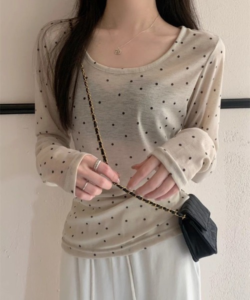 おしゃれスタ tシャツ ドット柄長袖トップス レディース : ZOZOTOWN