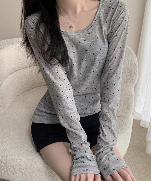 おしゃれスタ tシャツ ドット柄長袖トップス レディース : ZOZOTOWN
