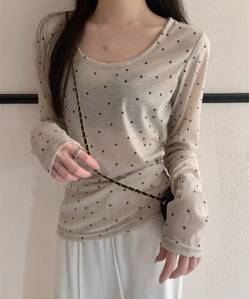 おしゃれスタ tシャツ ドット柄長袖トップス レディース : ZOZOTOWN